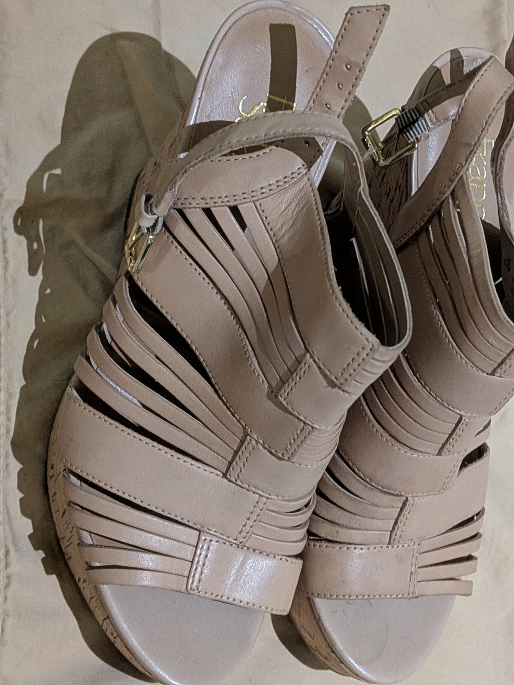 Franco Sarto Nude Taupe Strappy Wedge Sandals